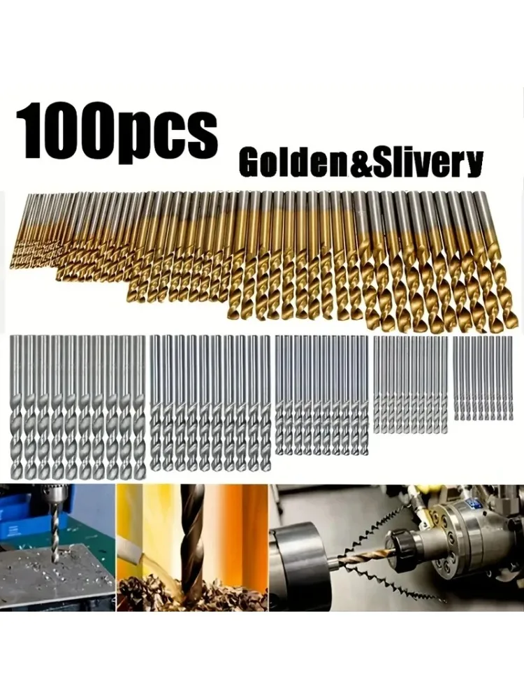 Jeu de forets hélicoïdaux revêtus de titane HSS, 50/100 pièces, forets métalliques en acier rapide pour fonte et bois, outils électriques de haute qualité