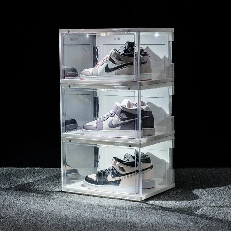 LED Light Sneaker Display Box Antioxidation Organizer Wall Acrylic Shoes Collection Display Rack with Sound Control