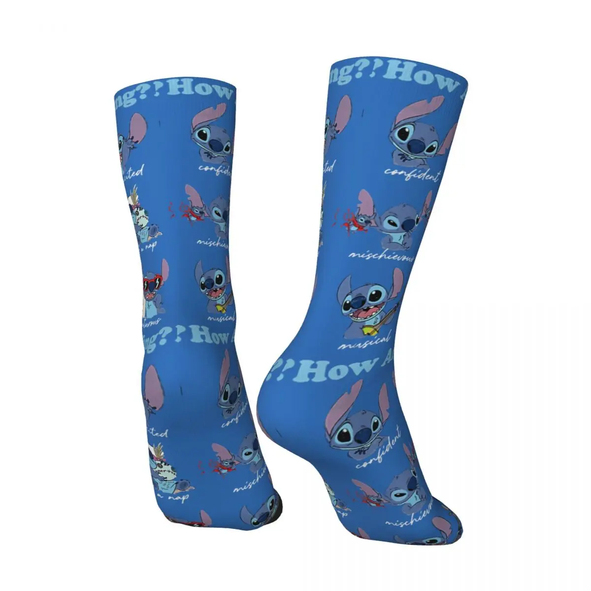 Crazy compression How Are You Feeling Sock for Men Harajuku Disney Lilo & Stitch Film Seamless Pattern Crew Sock Novelty