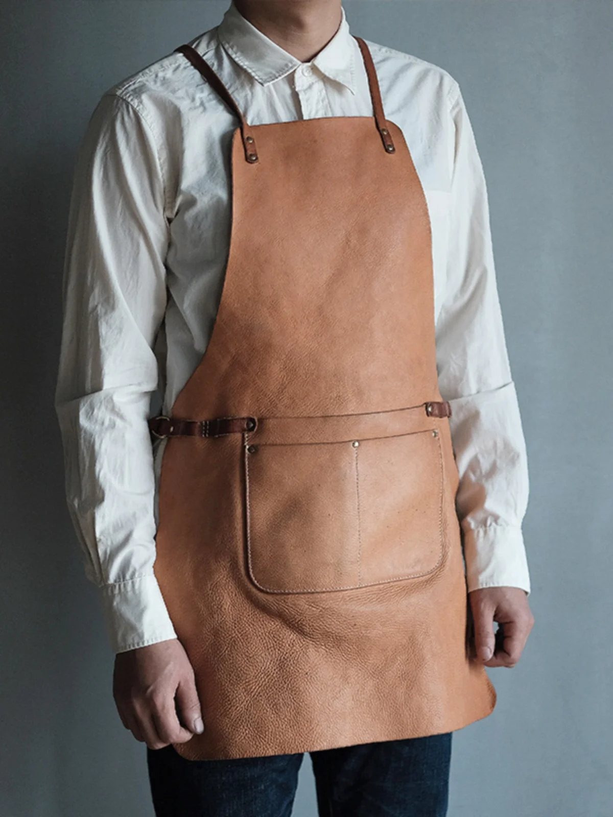 Genuine Leather Tool Apron Craftsman Retro Vegetable Tanned Cowhide Apron With Pocket Stain-Resistant For Bartender Hairstylist