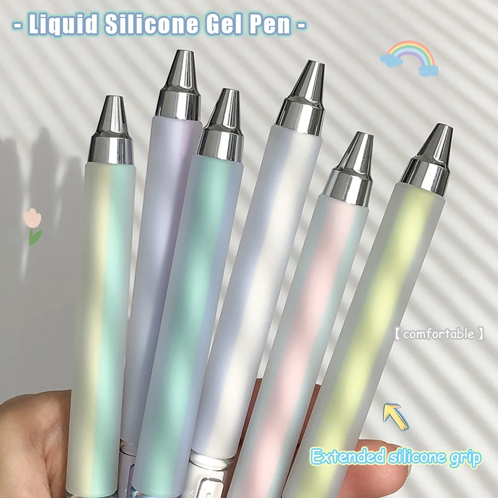 

6-Pack Liquid Silicone Gel Pens 0.5mm Ultra-Soft Comfort Grip Quick-Dry Pen Smooth Writing Minimalist Aesthetic IG-Styled ﻿