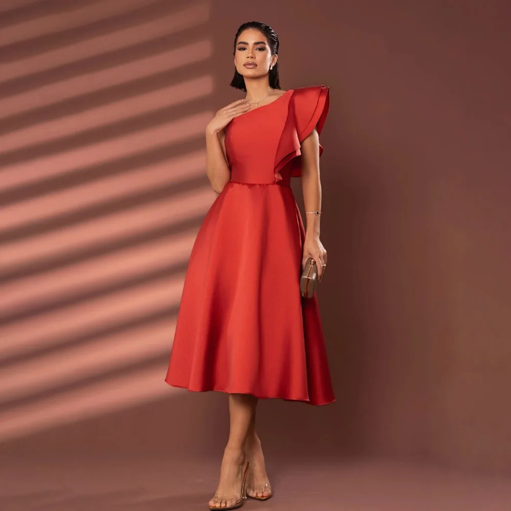 Customized High Quality Knee Length One Shoulder Sleeveless Wrinkle A-line Women Prom Evening Dresses Gece Elbisesi Düğün فساتين