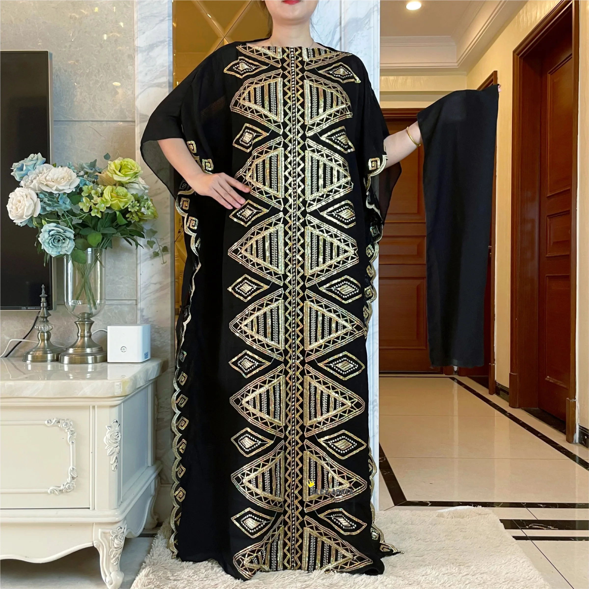 2023 Good Quality African Spring Dresses For Women Muslim Abaya Dubai  Sequins Embroidery Fashion Dress American Islam Clothing