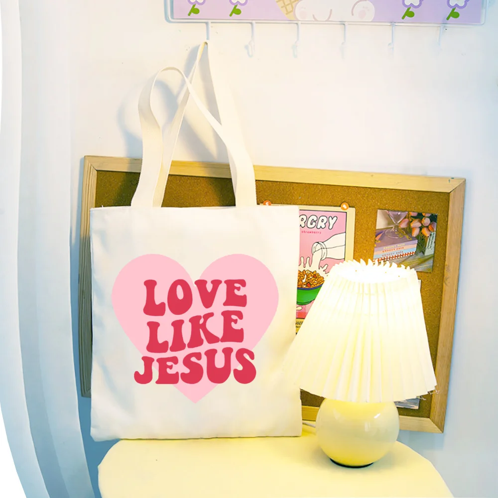 Love Like Jesus Print Fashion Letter Print Tote Bag Large Capacity Gift Bag Women\'s Casual Handbag for Commute Shopping