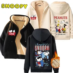 Snoopy Men Winter Jacket Anime Fashion Women Hooded Sweatshirt Adult Fleece Thickened Clothes Casual Warm Couple Clothing Gifts