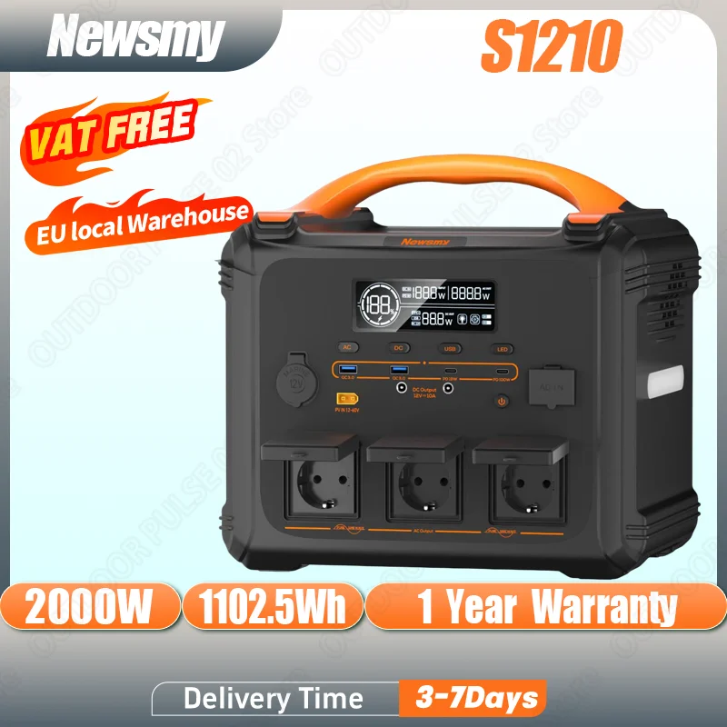 Station d'alimentation portable Newsmy S1210, générateur solaire 2000W, batterie LMFP 1102.5Wh pour l'alimentation d'urgence à domicile et en extérieur
