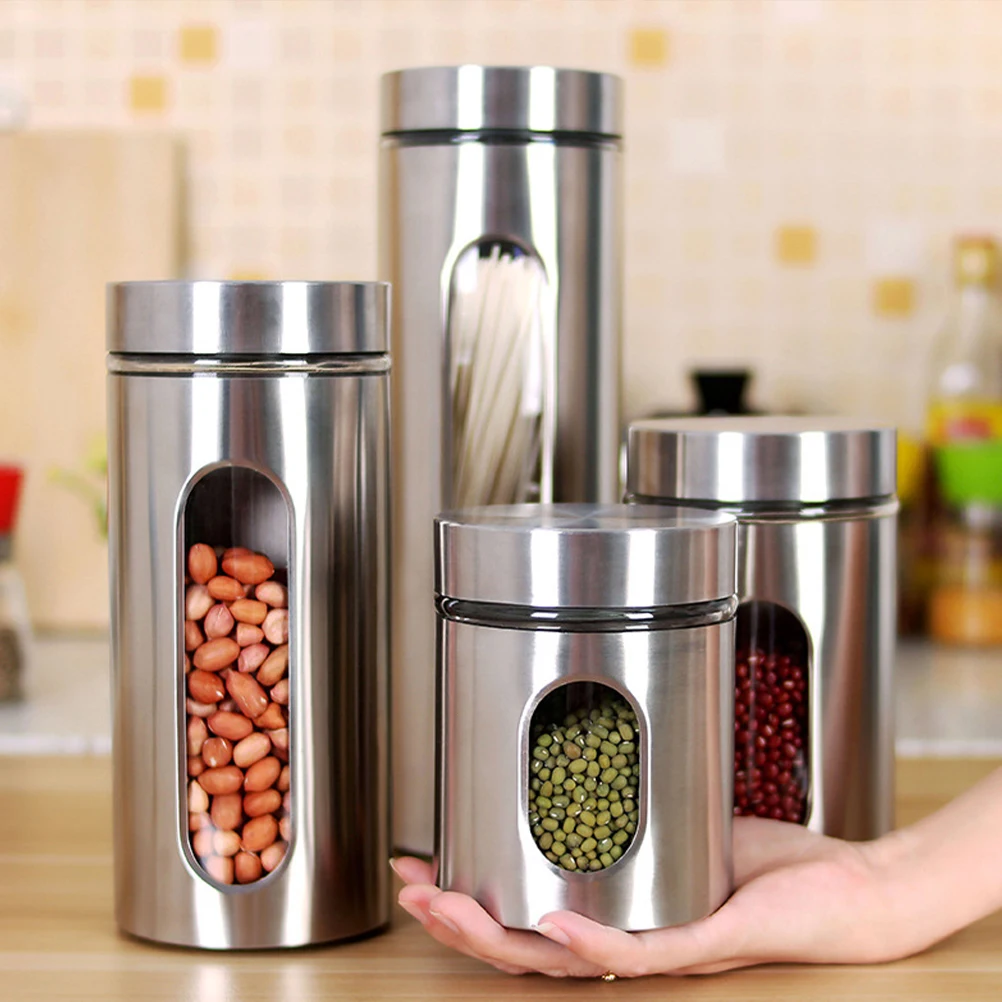 

Food Storage Jar Kitchen Container with Lid Containers Lids Airtight Tank Chrome