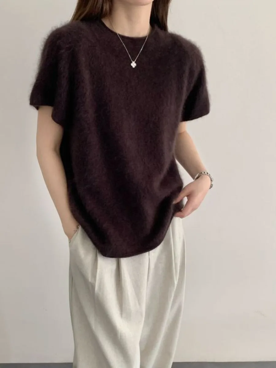 Bornladies Autumn and Winter Short Sleeved Women's Sweater Cloud Velvet Wool Sweater Simple Korean Style Pullover Sweater