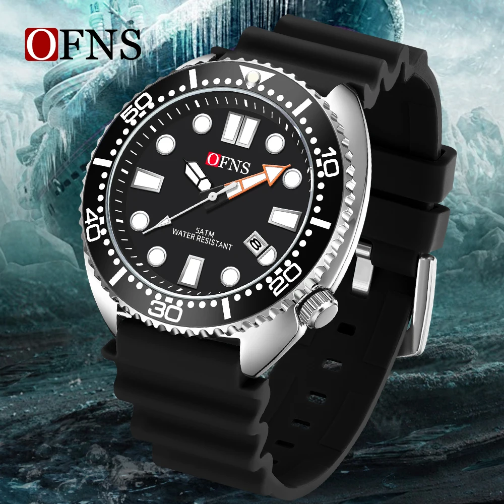 

OFNS 8033, новые простые кварцевые часы, мужские водонепроницаемые часы с ночником и календарем, силиконовый ремешок, модные повседневные мужские наручные часы