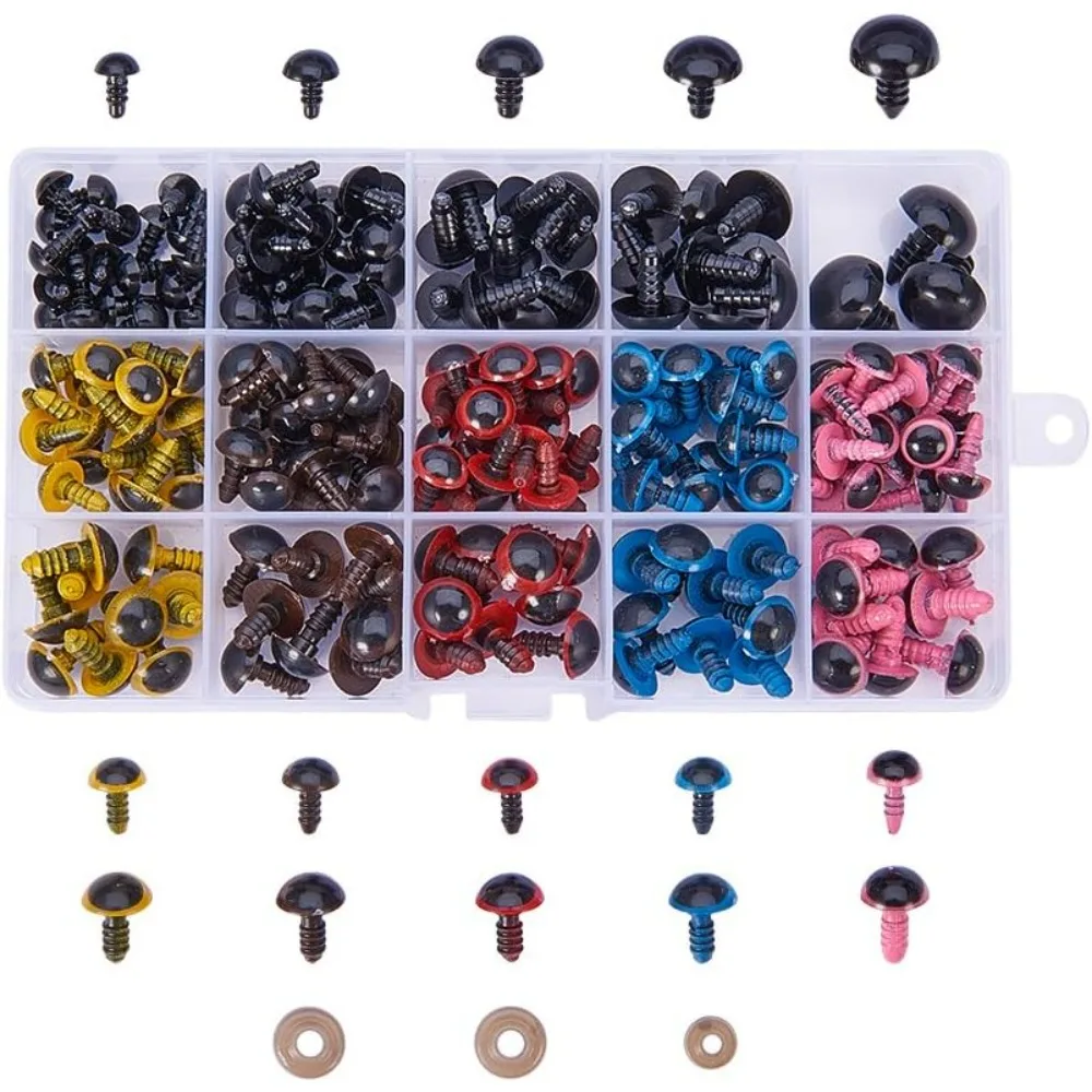 214 Pieces 5 Size 5 Color Safety Eyes Plastic Safety Eyes Plastic Eyes with Washers for Doll, Puppet, Plush Animal(8mm, 10mm