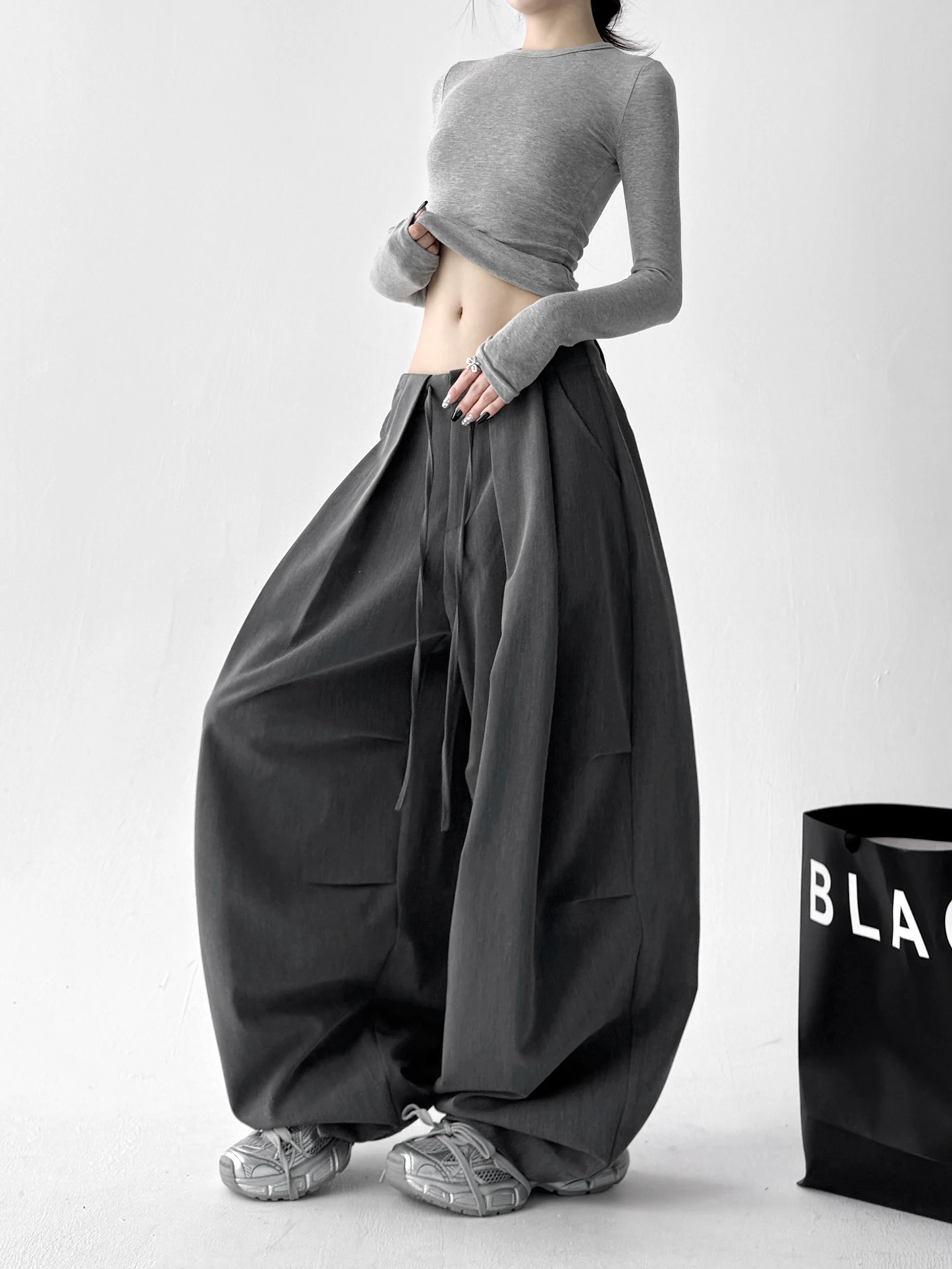 العصرية عالية الخصر بنطال ذو قصة أرجل واسعة المرأة الخريف الشتاء فضفاض عادية ثنى التخسيس بنطلون تخفيف Sle Faionable #5