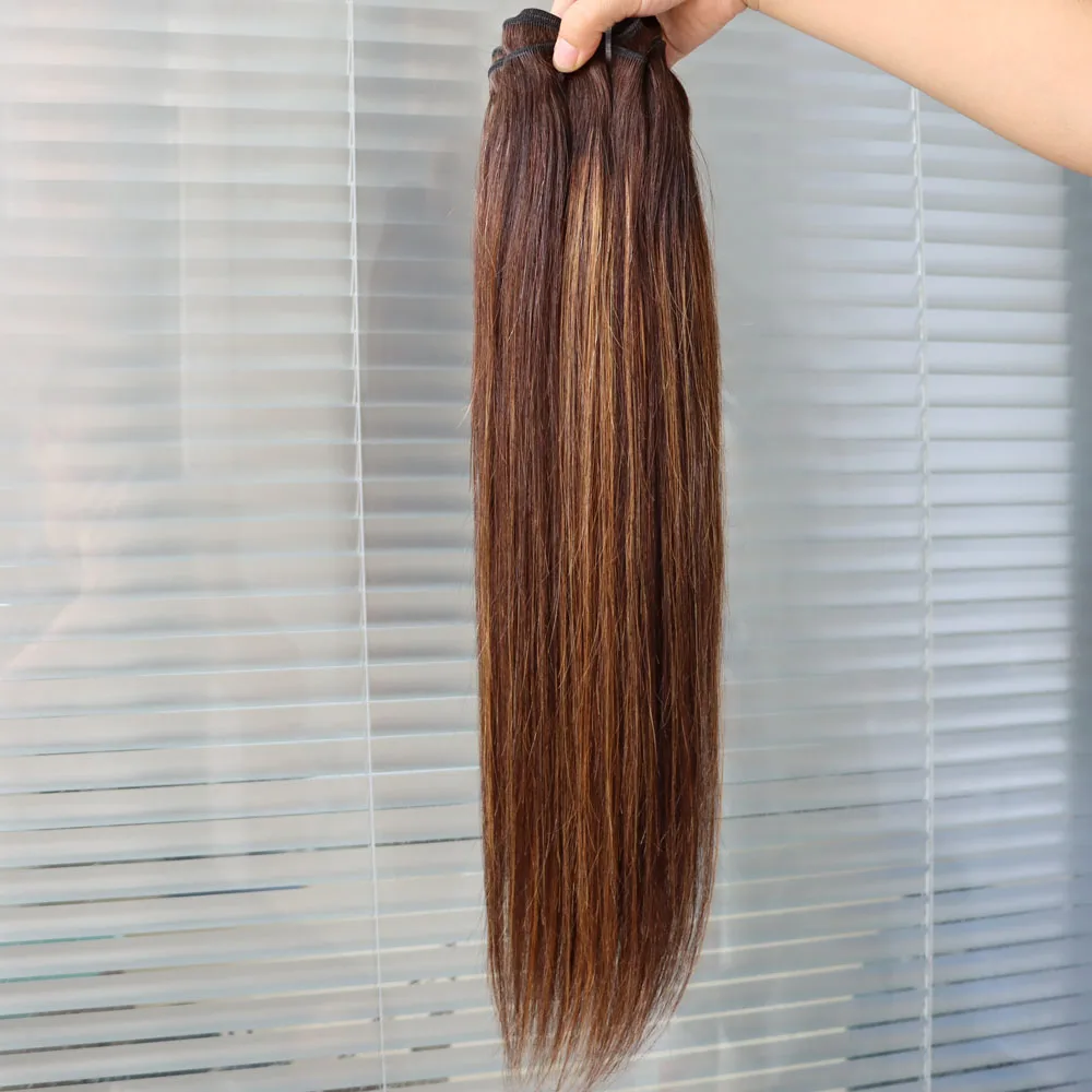 100% بني داكن تسليط الضوء على 2/30 عذراء الشعر البشري البرازيلي حزم أومبير البيانو اللون لحمة شعر موجة مستقيم انخفاض الشحن