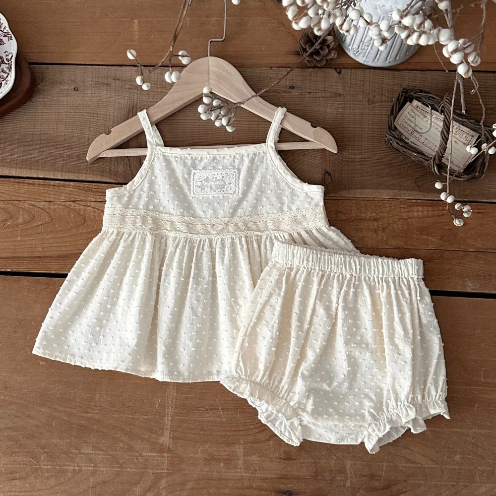 

2026 Summer New Baby Girl Sleeveless Sling Clothes Set Infant Girl Solid Vest + Shorts 2pcs Suit Cotton Kids Girls Outfits
