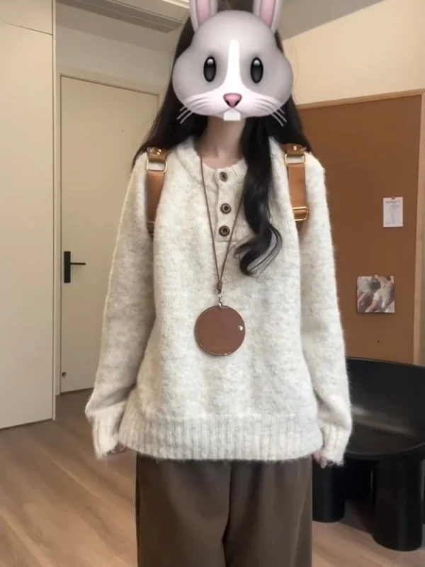 

Ladies Knitted Sweater Loose Fit Thiened Overhead Spring New Sle 2026 Comfortable Soft Casual Long Sve round Ne Top