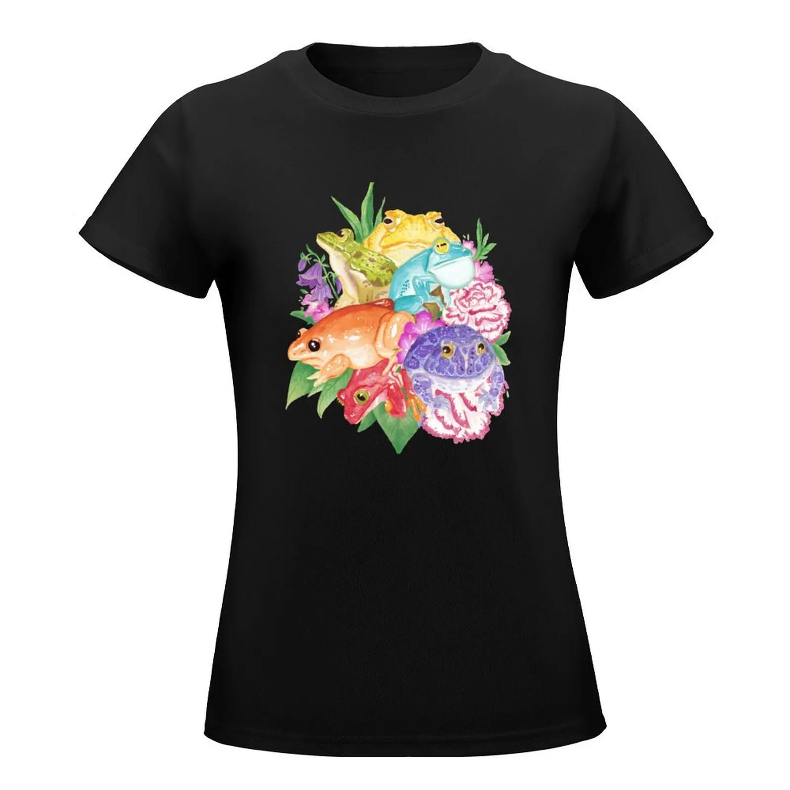 Frog Bouquet T-Shirt summer top female funny Women's cotton t-shirt