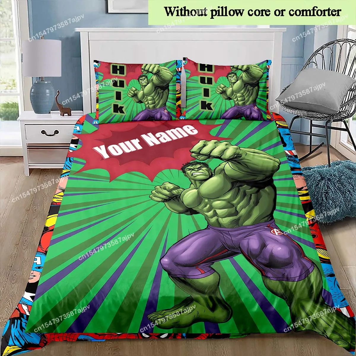 Giant Hulk Custom Bedding Set Superhero Quilt Cover Children Gift (3 Piece Polyester Cover Set, Without Core)-LI