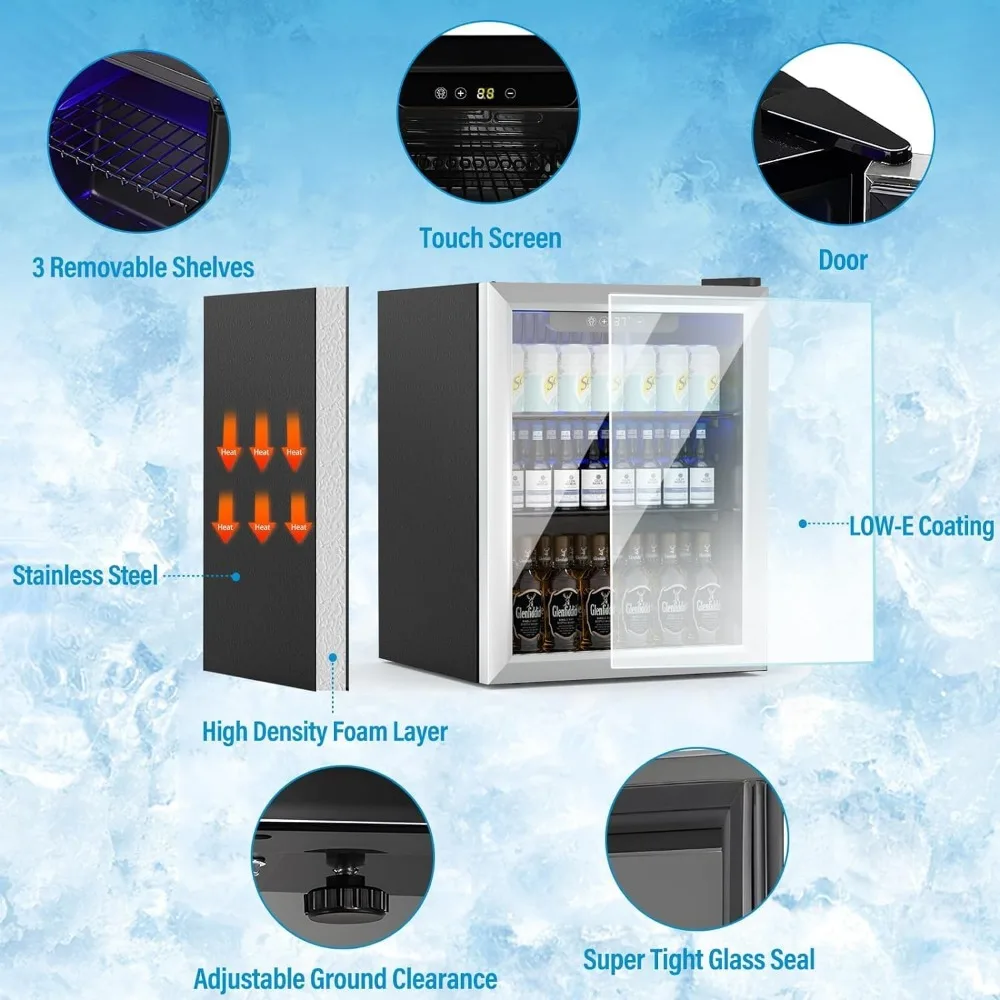 

Beverage Refrigerator and Cooler, 76 Can/1.7 Cu Ft Mini Fridge with Glass Door, Adjustable Shelves for Soda,Bee,Wine, Free Stand