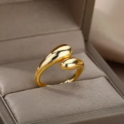 Stainless Steel Minimalist Rings For Women Trend Gold Color Smooth Double Ball Beads Open Rings Aesthetic Jewelry Couple Gifts