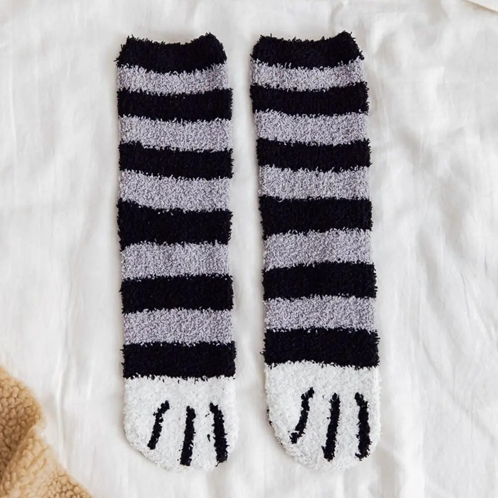 Cat Paw Winter Socks Long Stripe Cute Floor Sleep Thick Girls Cartoon Animal Fingers Warm Sock For Women Hosiery Cat Foot Knee