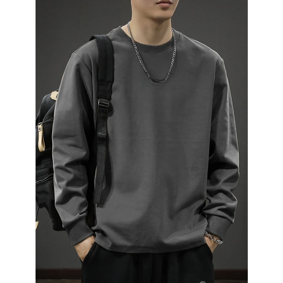 سويت شيرت قطني فضفاض للخريف برقبة دائرية للرجال من قطعة واحدة داخلية وخارجية مجموعة جميع المواسم