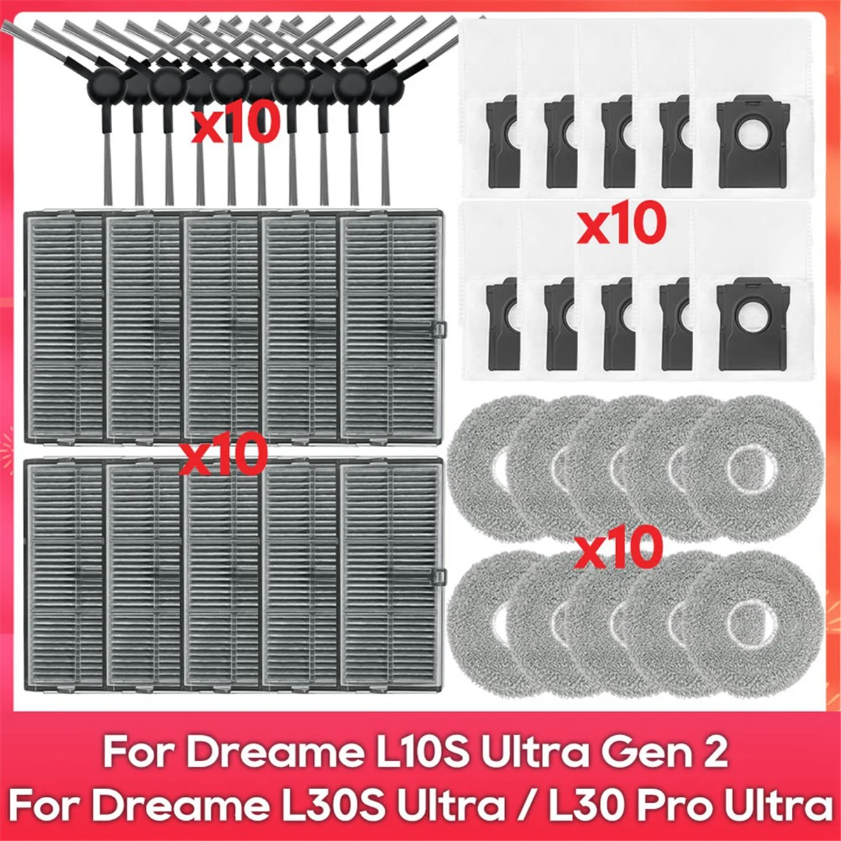 

A14G-For L10S Ultra Gen 2, L30S Ultra, L30 Pro Ultra Robot Vacuum Side Brush Filter Mop Rag Dust Bags Accessories