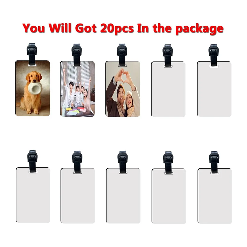 

A83F-20 Pcs Sublimation Luggage Tag Blanks With Strap MDF White Double Sided Suitcase Label Tag