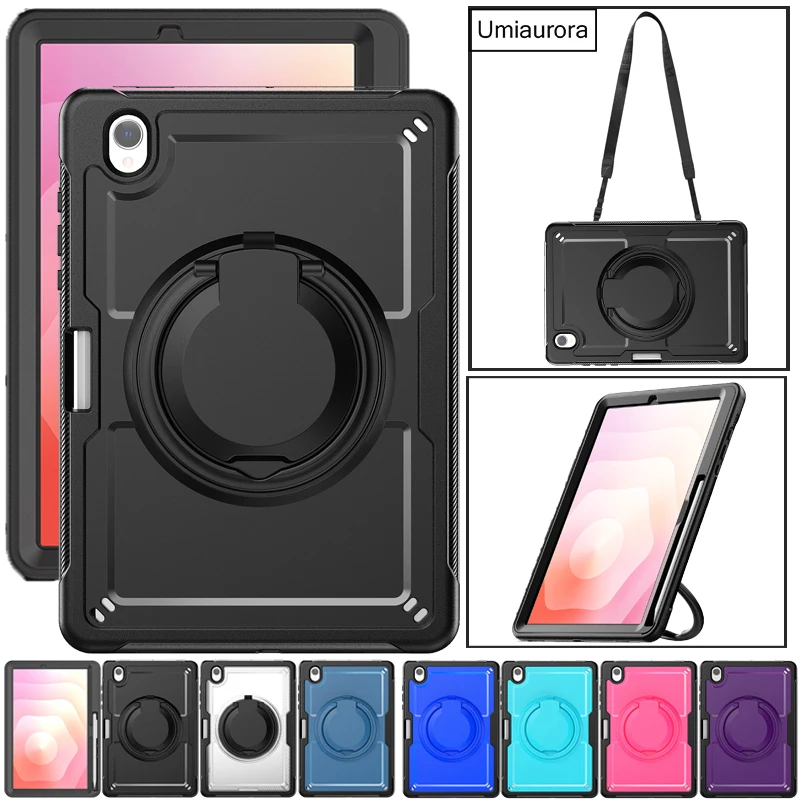 For Samsung Tab S11 11 inch SM-X730 X736B 360 Rotation Pull Ring Stand Shoulder Strap Tablet Case Shockproof Armor Cover Funda
