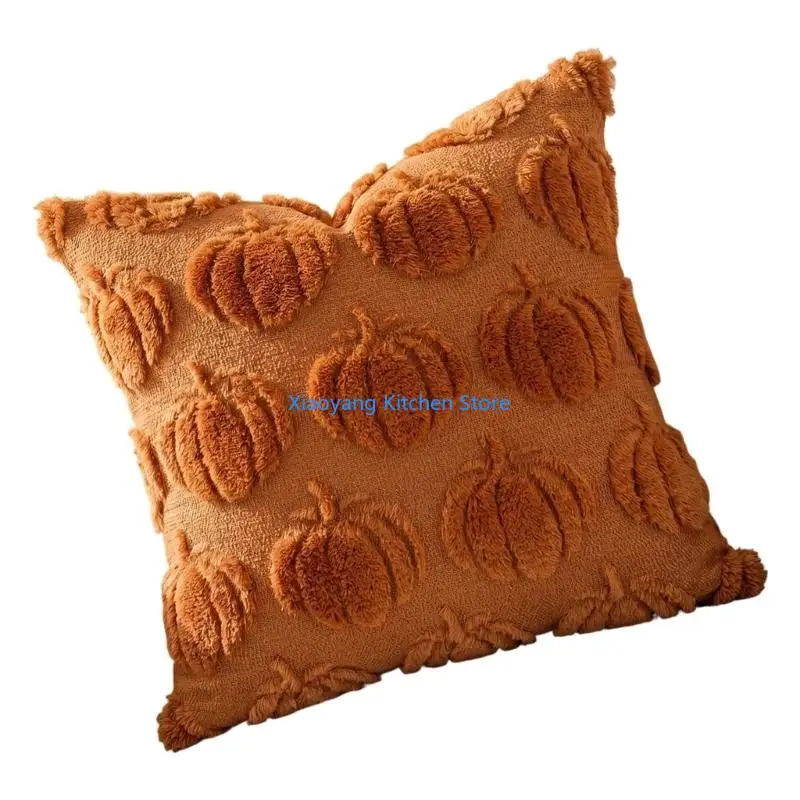 69HC Decorative Pillow Slipcover 18 x 18, Textured Gourd Detail for Fall Sofa Styling, Chair Accent, Bedroom and Entryway