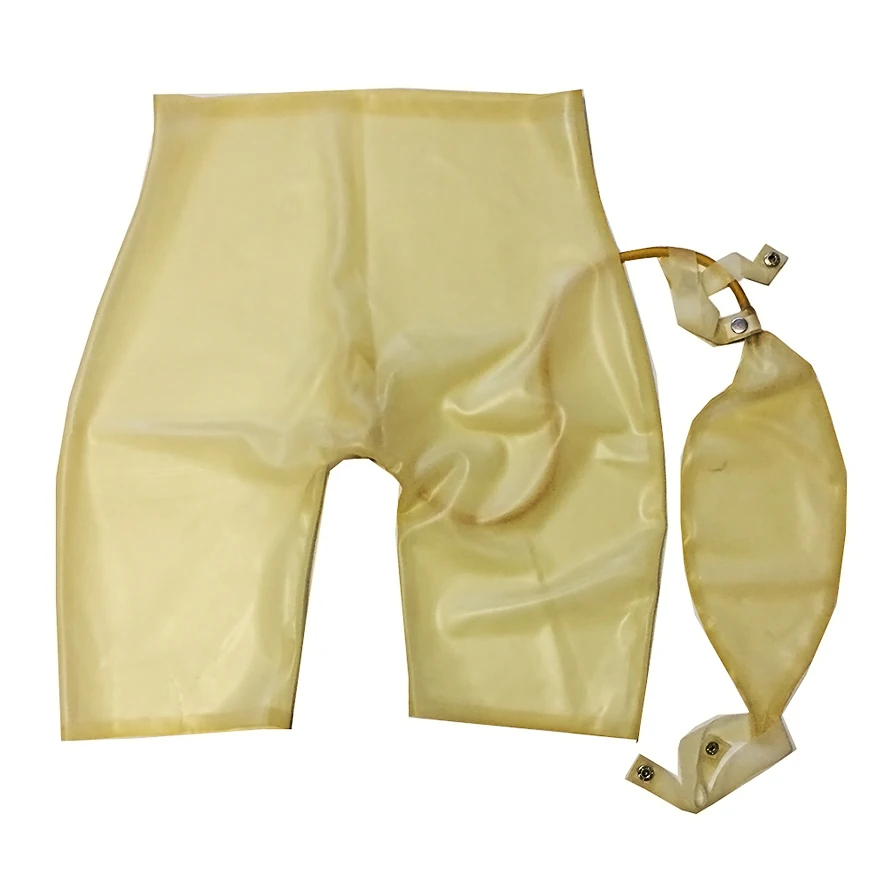 Sexy Latex Mans Transparent Clear Boxer Rubber Fetish Shorts with Urine Bag Underwear Handmade Clothing RPM138