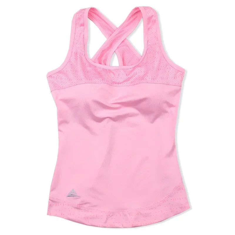 Women Tennis Vest Quick Dry Shirt Running Fitness Shockproof Gathering No Rims Gym Workout Yoga T Shirts with Chest Pad