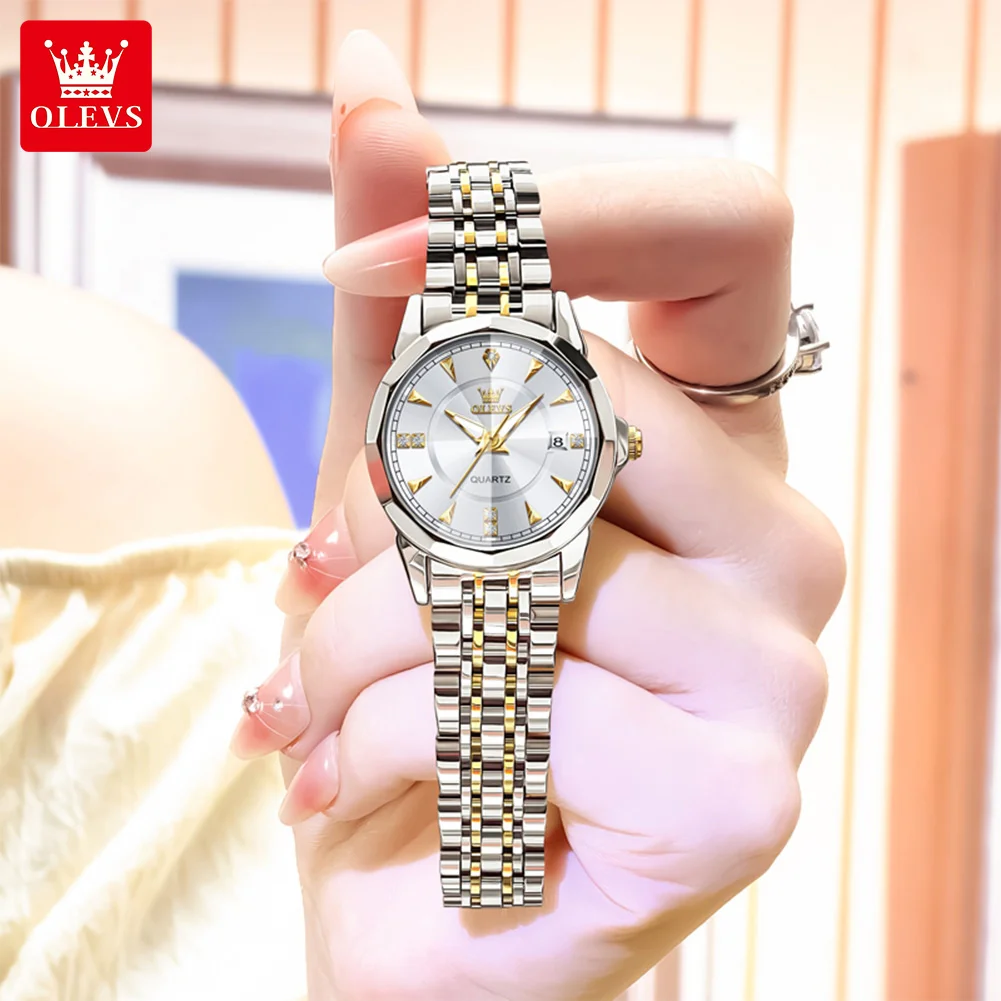 ساعة OLEVS 9977 للرجال ماركة أصلية ساعة كوارتز للسيدات والسادة مقاومة للماء مضيئة لتاريخ اليوم مع صندوق هدايا #5