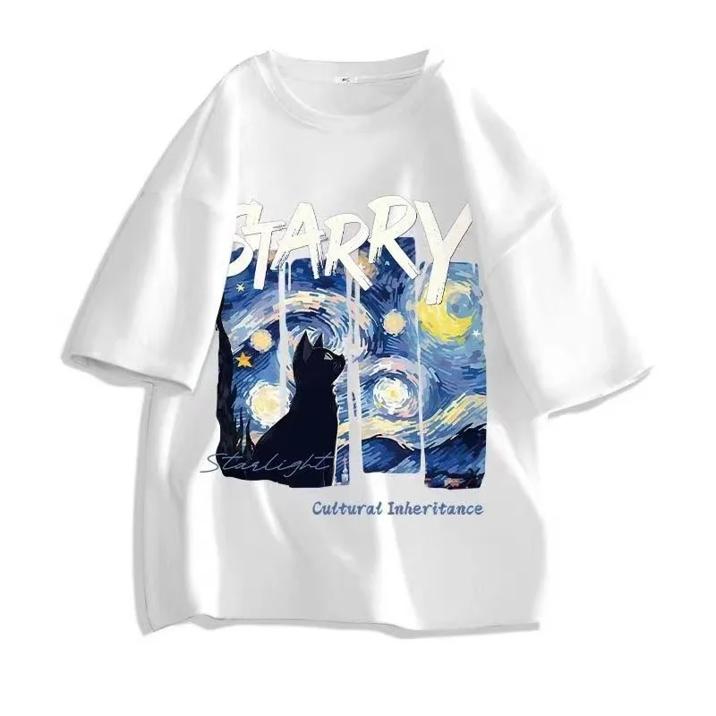 Zomer Nieuwe Gogh's Olieverf Katoenen T-shirt Heren Patroon Afdrukken Korte Mouw T-shirt Casual Comfort Sport Top Streetwear Jongen