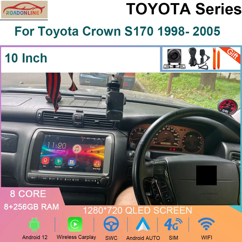 

8+256GB Android 12 Car Radio For Toyota Crown S170 1998- 2005 GPS Navi Car Multimedia Player Stereo Autoradio Screen