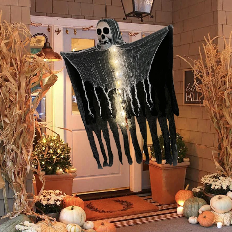 

Halloween Hanging Skull Ghost LED Hanging Skeleton Ghost Haunted House Ornament Indoor Outdoor Halloween Party Decor Horror Prop