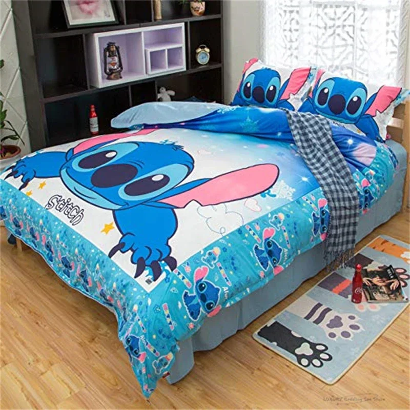 Cute Stitch Printed Cartoon Quilt Cover 3D Children's Bedding Set 3-piece Set 1 Quilt Cover 2 Pillowcases Support Customized