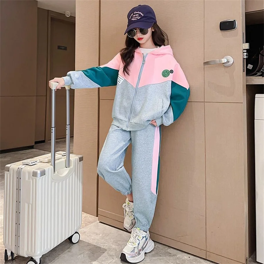 New Spring Autumn Teen Girls Clothing Sets Fashion Zipper Sweatshirt + Pants 2Pcs Outfits Kids Tracksuit 4 6 8 10 12 Years