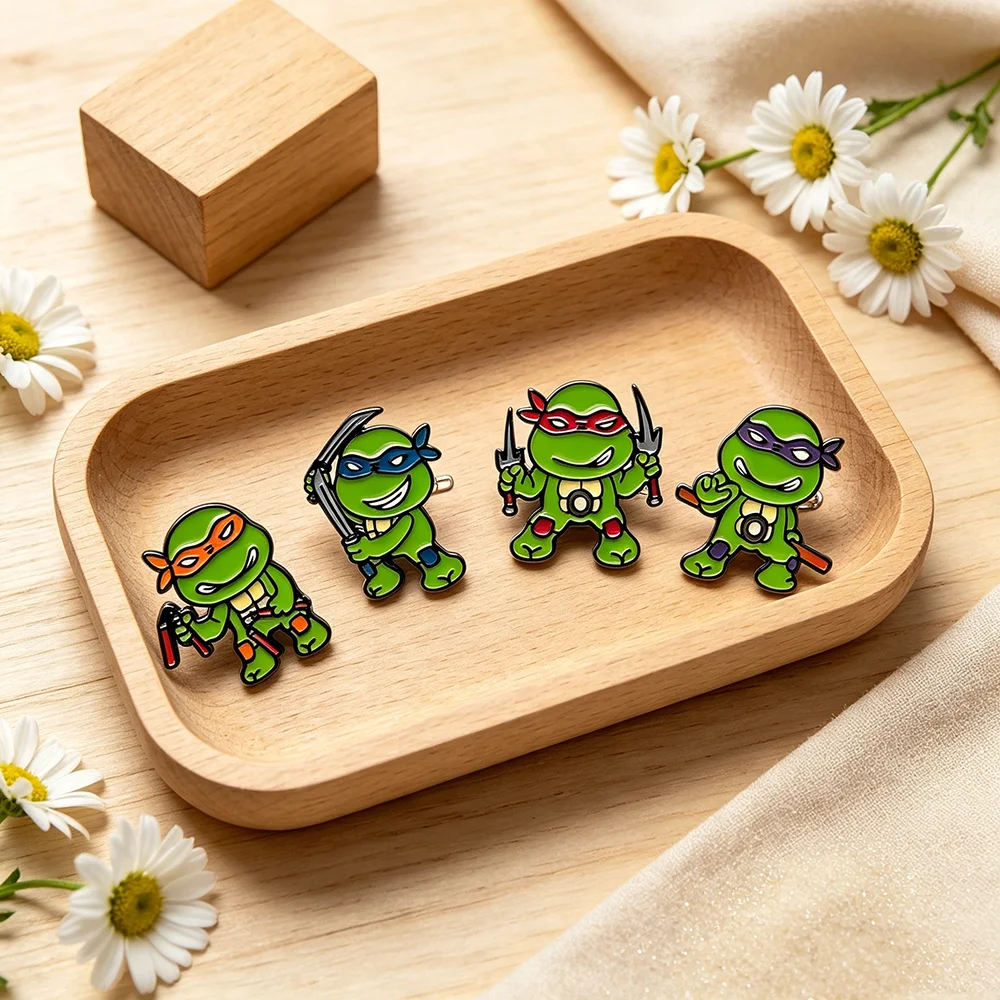 4pcs Cute Anime Enamel Pins Funny Turtle Enamel Lapel Brooch Badge Jewelry Gift For Fans