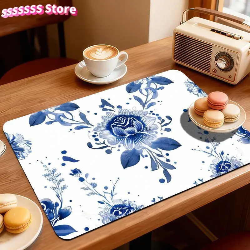 Tapete de mesa con estampado floral, tapete para café, tapete multifuncional para cocina y hogar, material de poliéster, diseño Delft de estilo chino, Elega