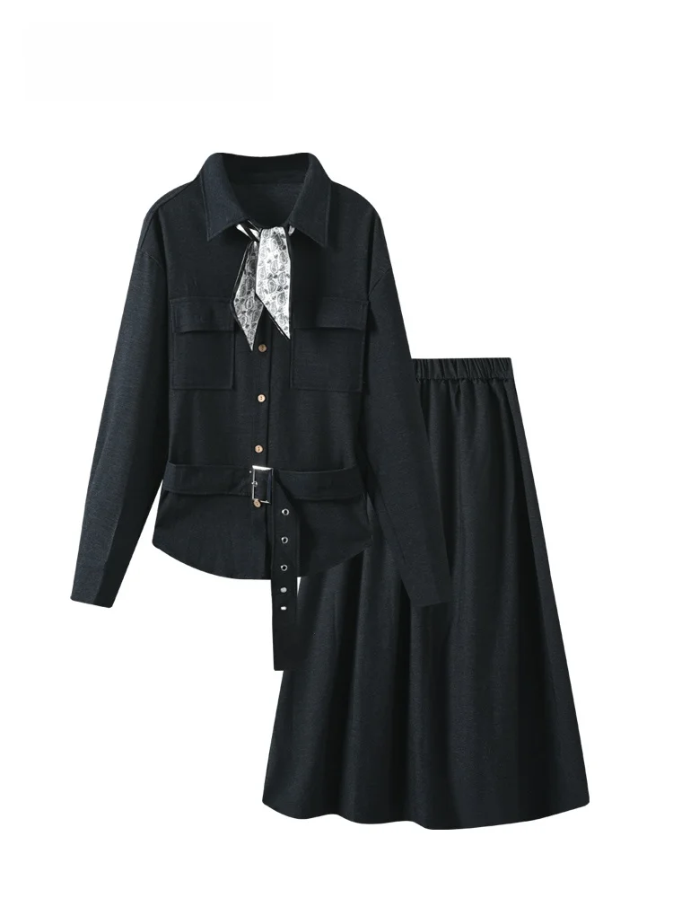 

Комплект Faion больших размеров с юбкой irt и f для женщин, осенний сезон, хлопковый материал, длинный воротник све