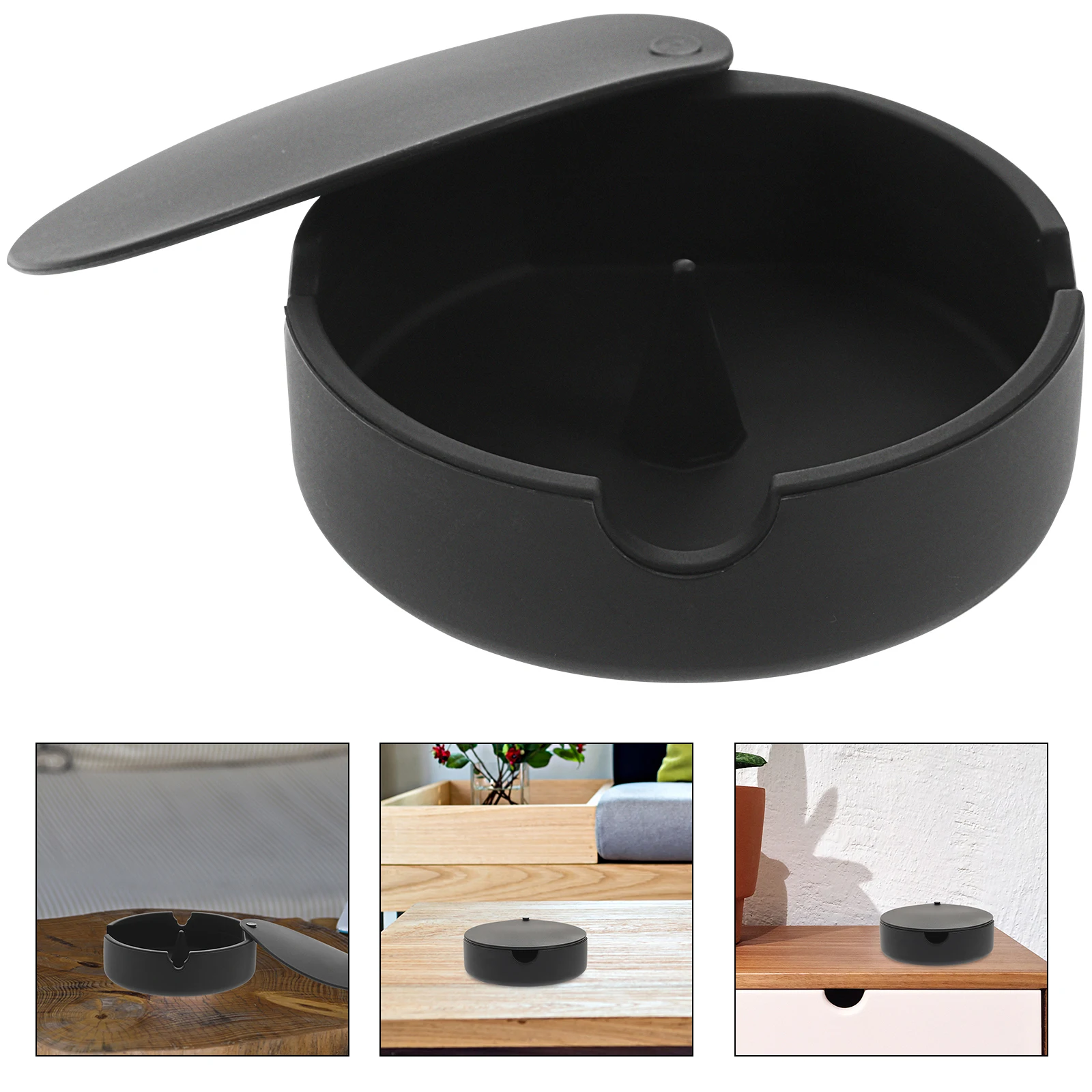 

Lidded Silicone Ashtray High-Temperature Resistant Compact Round Decorative Home Desktop Living Room Shatter-Proof Easy