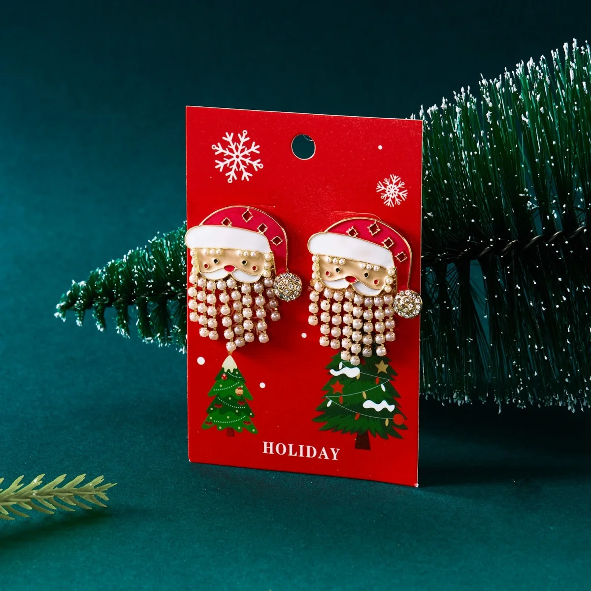 Kreative, niedliche Weihnachtsmann-Ohrstecker mit simuliertem Perlenquastenbart für Frauen, Strass-Weihnachtsmann-Ohrringe, Weihnachtsparty-Schmuck – Detail 33