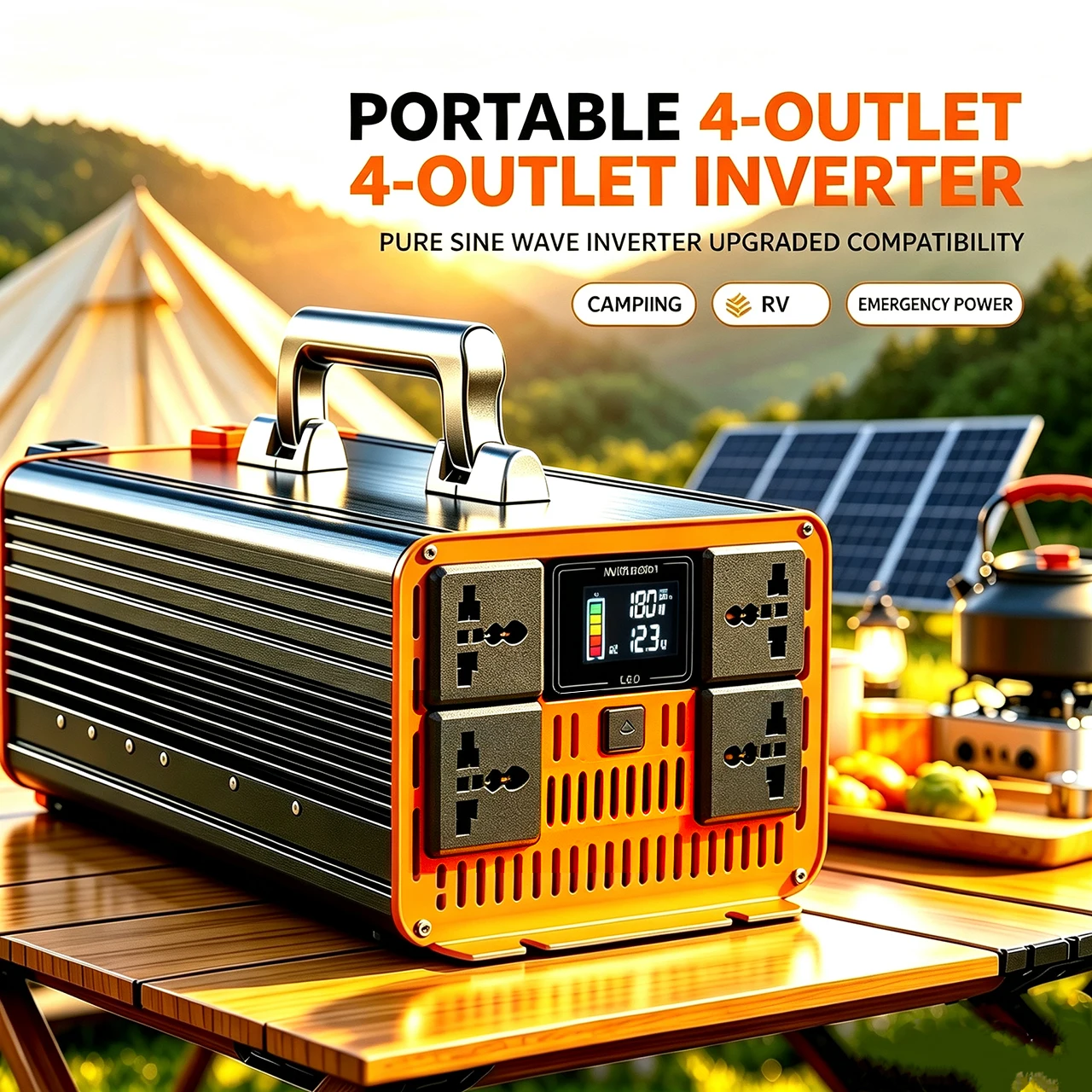 Wechselrichter Reine Sinuswelle 4000W DC 12V/24V zu AC 220V 50Hz 110V 60Hz Auto- und Heimspannungswandler Tragbar mit vier Steckdosen