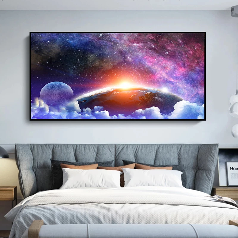 DIY Diamond Painting Kits, Universe Galaxy Planet Landscape, Diamond Embroidery, Living Room, Bedroom Wall, Home Decor Gift, 5D