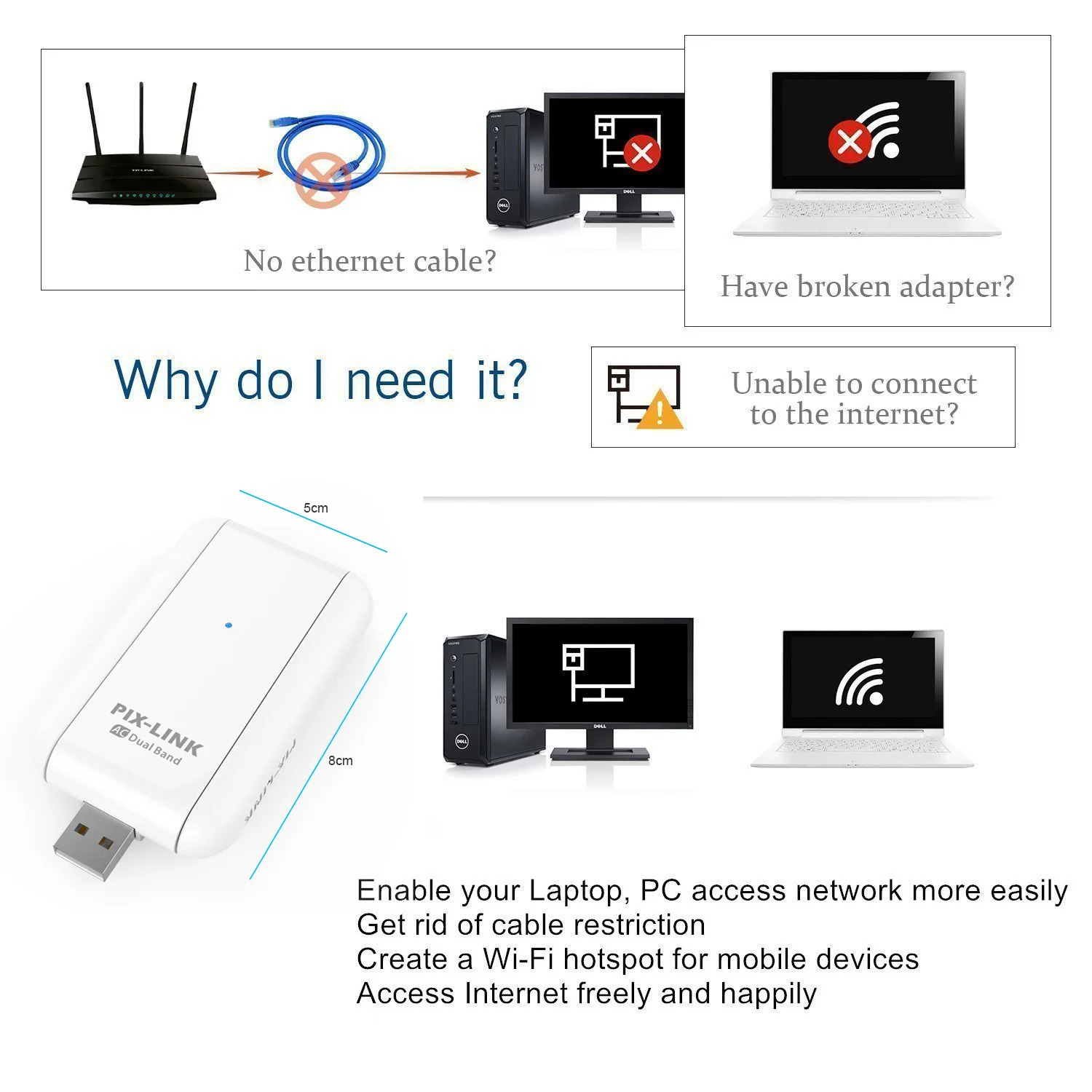 PIX-LINK 600M USB2.0 محول 5Ghz عالية السرعة المحمولة شبكة صغيرة استقبال لاسلكي PC USB واي فاي محول UAC03RD #6