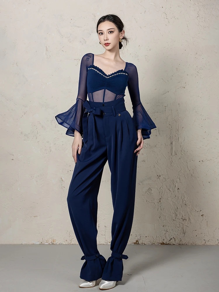 ชุดฝึกซ้อมเต้นรำสมัยใหม่ DanZhen ชุดเต้นรำสังคม ชุดเต้นบอลรูม ชุดบอดี้สูทสำหรับมืออาชีพ สินค้ามาใหม่ เสื้อแขนยาวสำหรับผู้หญิง