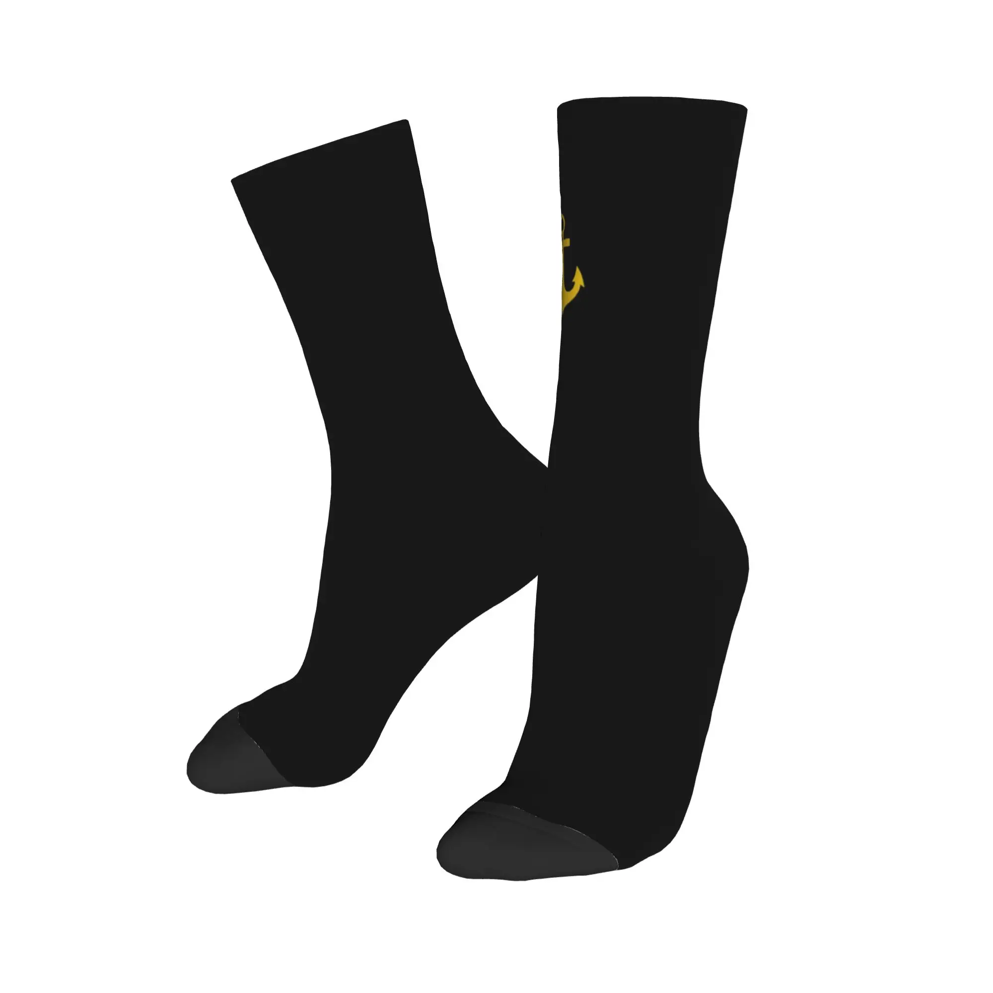 Custom Gold Anchor Logo Men Women Crew Socks Unisex Fashion 3D Print Sailor Nautical Adventure Dress Socks view 3