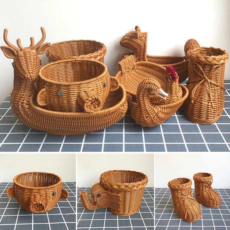 Rattan Woven Fruit Basket Cute Shape Fruit Bowls Tray Vegetable Snack Basket Novelty Animal Shaped - view 2