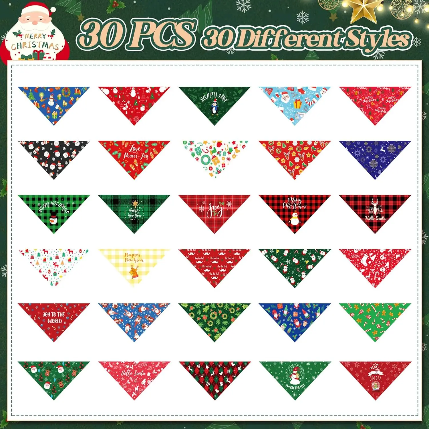 30 Pieces Christmas Dog Bandanas Bulk Xmas Dog Cat Bibs Holiday Pet Costume Dog Christmas Outfit Triangle Scarf Kerchief for Pet