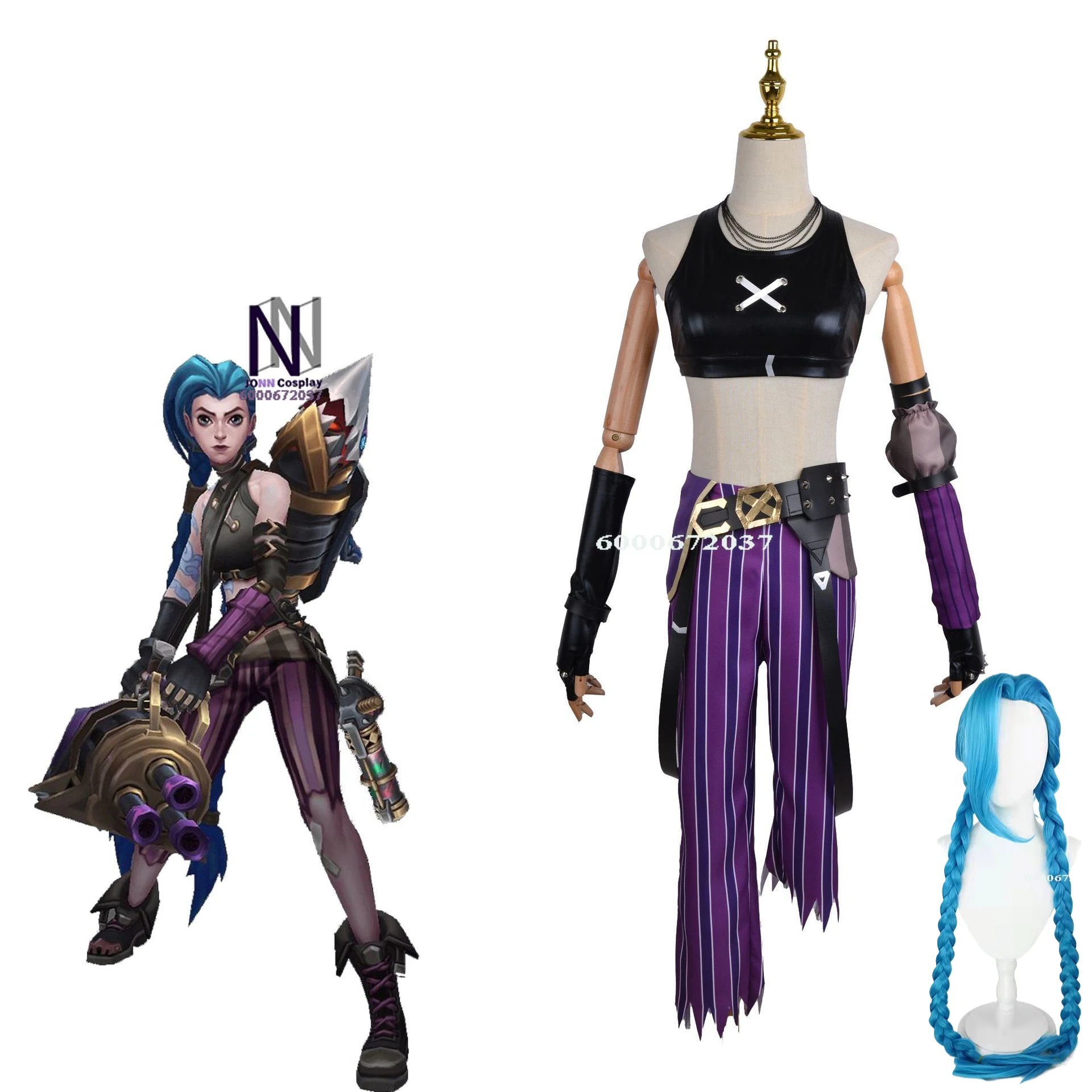 

Game Jinx Cosplay Costume Game LOL League of Legends Cos Outfits Top Pants Halloween Carnival Party Role Play Uniform for Women