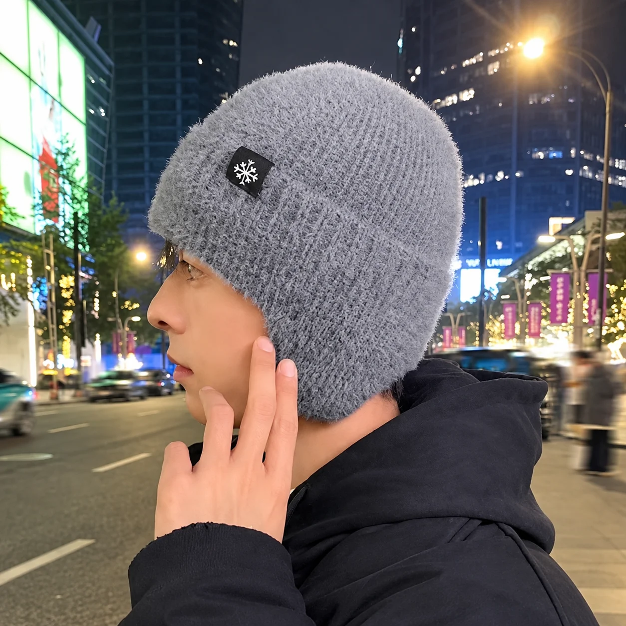 Brimless Hat Thick Fleece Lined Beanie Knitted Ear Flap Beanie Casual Unisex Beanie For Adults Skiing Daily Commuting